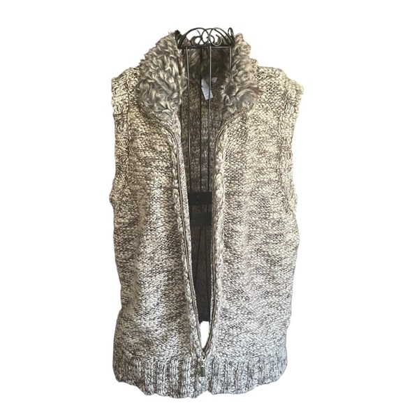 Charter Club Brown Wool Faux Fur Zip Sweater Vest Women's Size L - Picture 7 of 7